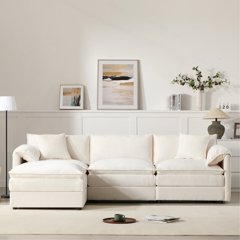 103.5" Chenille Modular Sectional Sofa With Deep And Wide Seat,L Shaped Cloud Couch Set With Double Cushions,4 Seat Sofa With Movable Ottoman,Oversized Indoor Furniture For Living Room