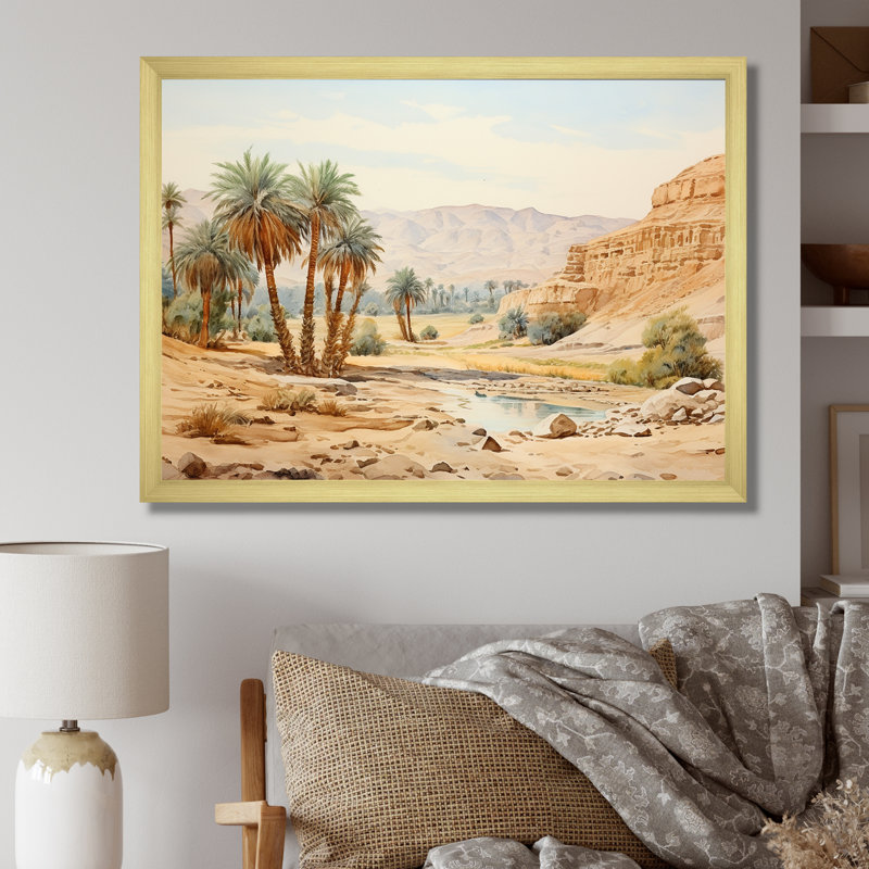 Ancien paysage désertique égyptien I - Égypte, art mural, Cadre doré à coins fermés, H 30 po x l 40 po x P 1,5 po