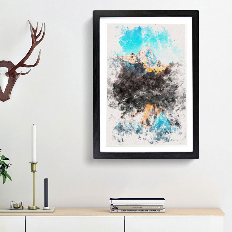 Matterhorn Mountain in Switzerland - Picture Frame Painting Print, 33cm H x 24cm W x 2cm D, Black Framed