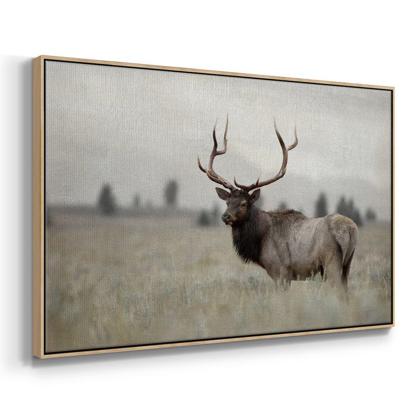 Grand élan encadré sur toile, H 17 po x l 25 po x P 2 po, Bois naturel