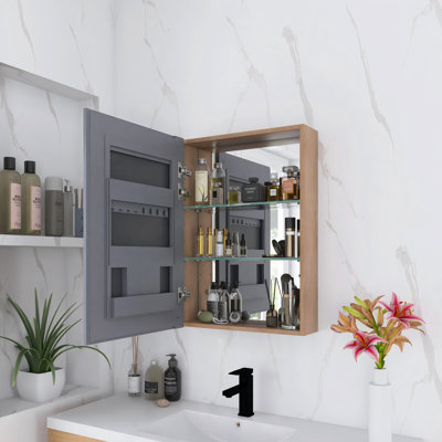 Pharmacie murale de 20 pouces avec porte miroir et tablettes en verre réglables