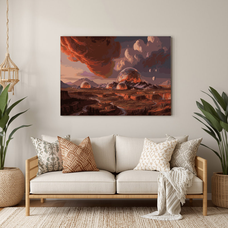 Space Terraformed Mars concepts Black Metal Wall Art, 132" H x 168" W x 0.05" D