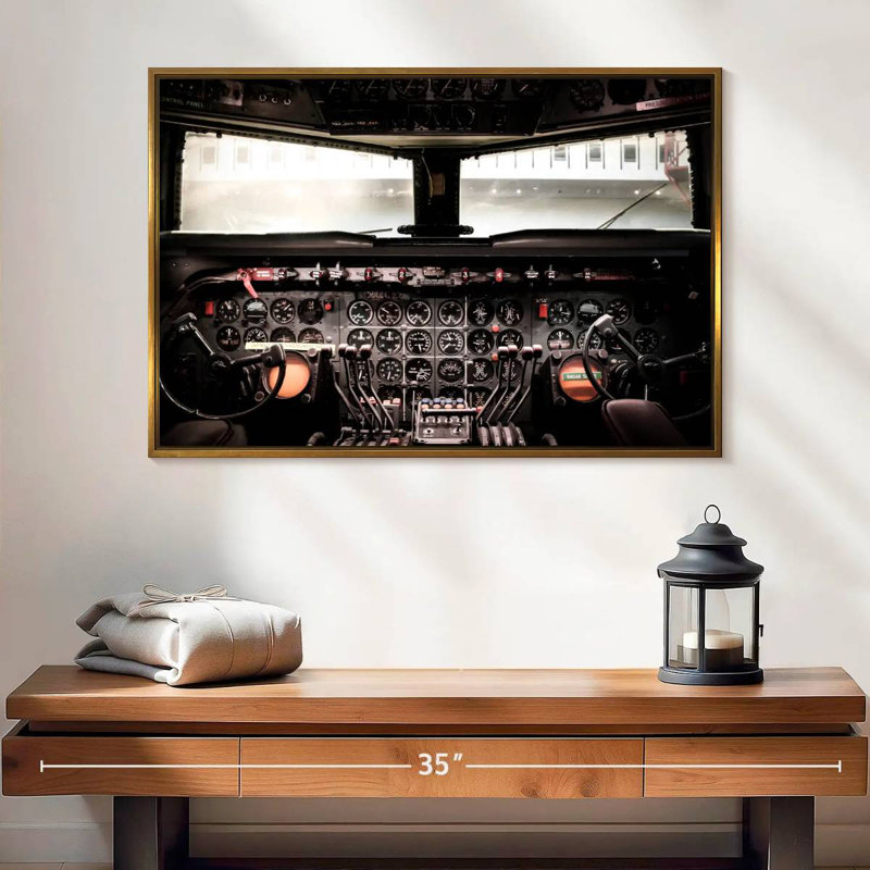 Cockpit d'avion rétro, Cadre flottant doré, 25 po x 17 po