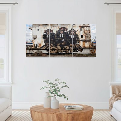 Ensemble de 3 tableaux muraux Monkey Business Graffiti Street Art sur toile tendue