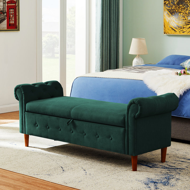 Banc de rangement en bois avec plateau rabattable, Vert