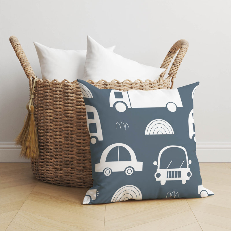 Coussin décoratif trafic, H 16 po x l 16 po, Bleu
