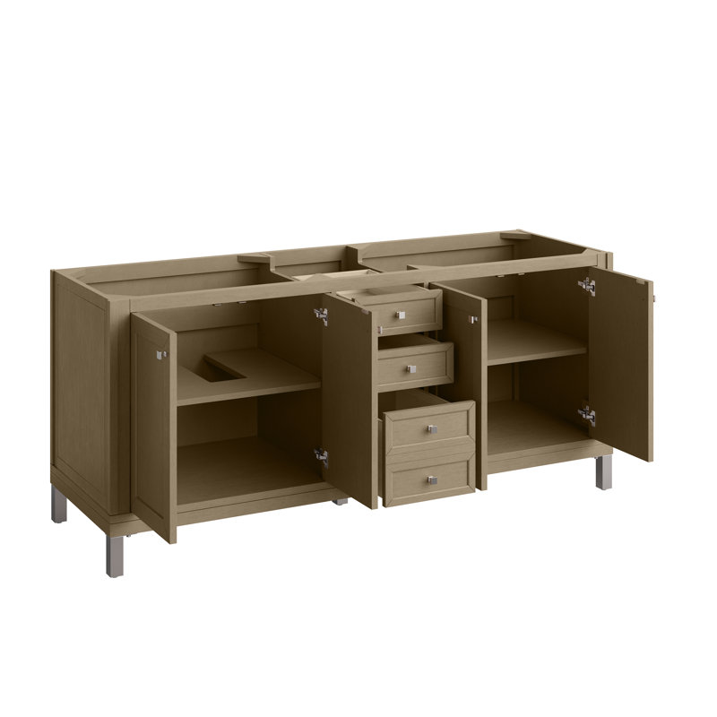 Chicago 72"W Double Vanity W/ Freepower Wireless Charger, Walnut Whisper, Parisien Bleu