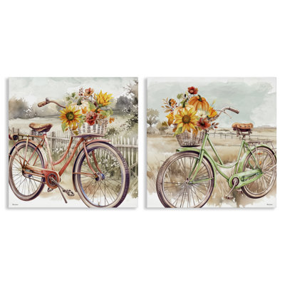 «Rustic Autumnal Bicyclcles», ensemble de 2 toiles murales par Nicole DeCamp