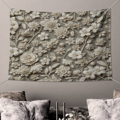 Intricate Beige Floral Arrangement Wall Tapestry - Floral Wall Decor