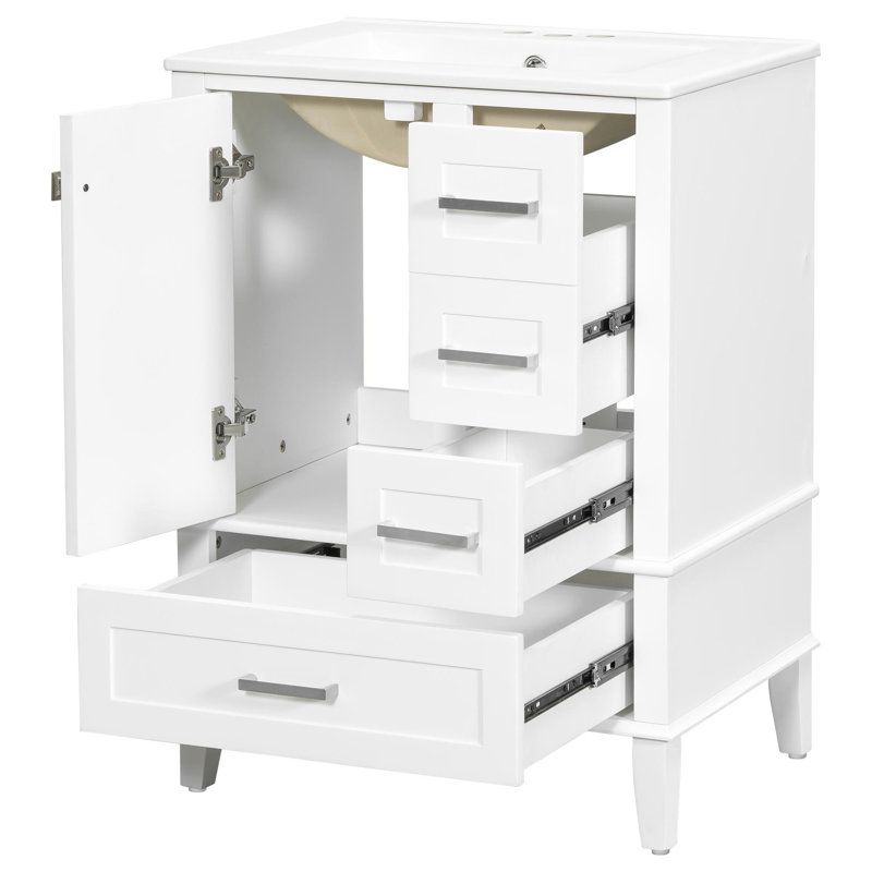 Meuble-lavabo de rangement de 30 pouces, Blanc / argenté, 30"
