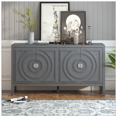 Circular Groove Design Sideboard Door With Round Metal Handle For Entrance, Dining, And Living Rooms