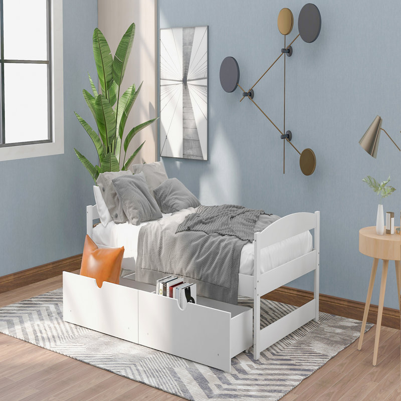 Lit plateforme simple avec deux tiroirs, Blanc