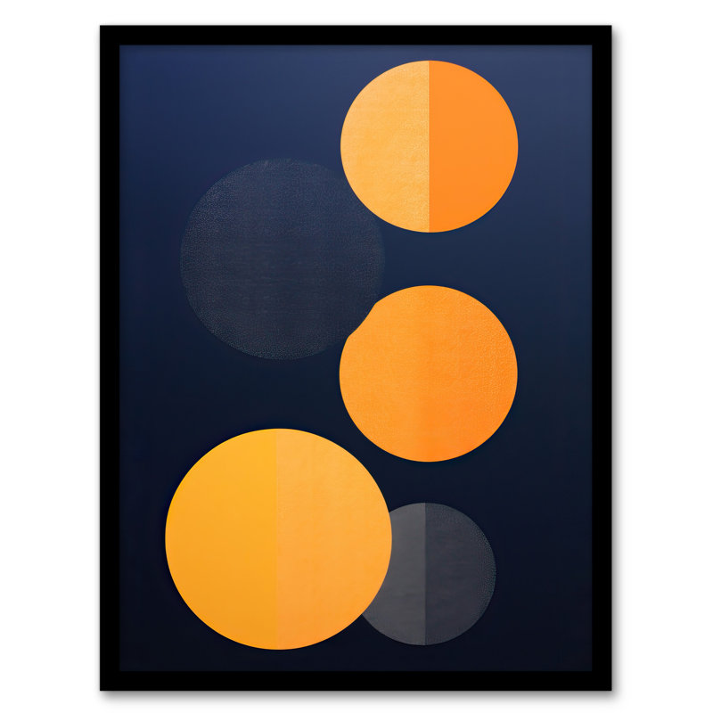 Midnight Pumpkin Blue Orange Abstract Circles - Single Picture Frame Print