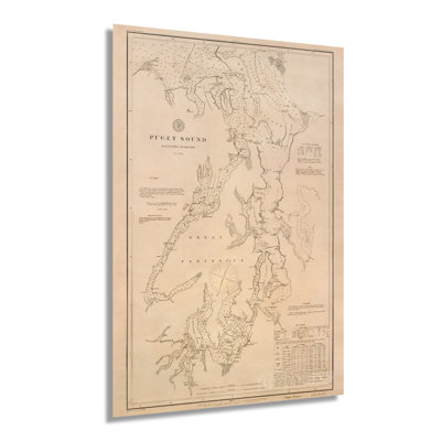 1889 Puget Sound Map, affiche sur papier