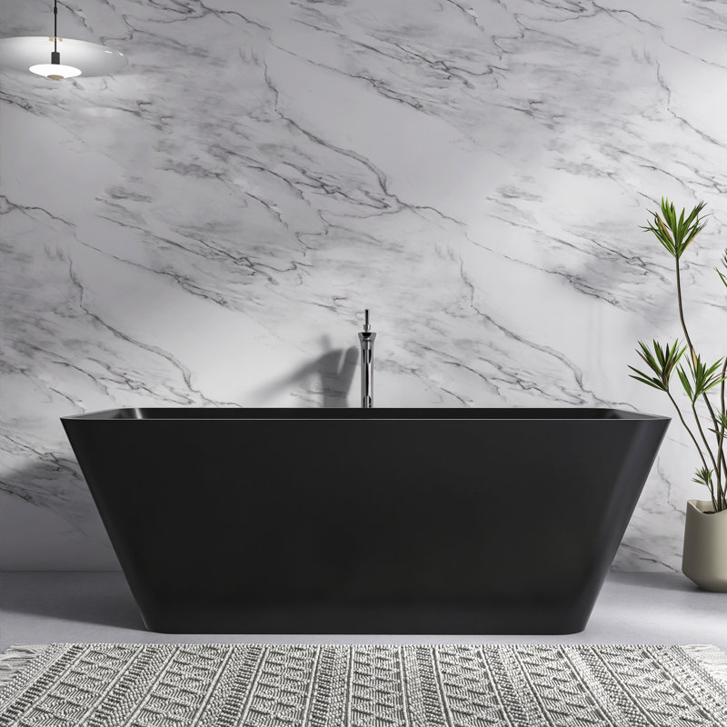 x 31.5'' Freestanding Soaking Solid Surface Bathtub, Matte Black
