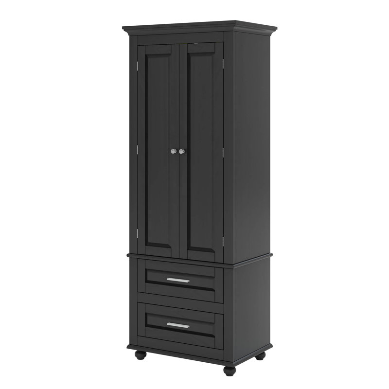 Armoire de rangement haute avec 2 tiroirs, Noir