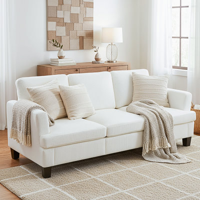 84'' Corduroy Upholstered 3 Seater Sofa, White
