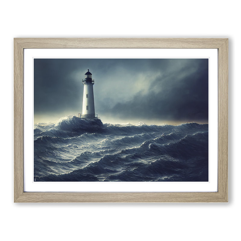 Enviable Lighthouse - Single Picture Frame Print, 34cm H x 46cm W x 2cm D, Oak