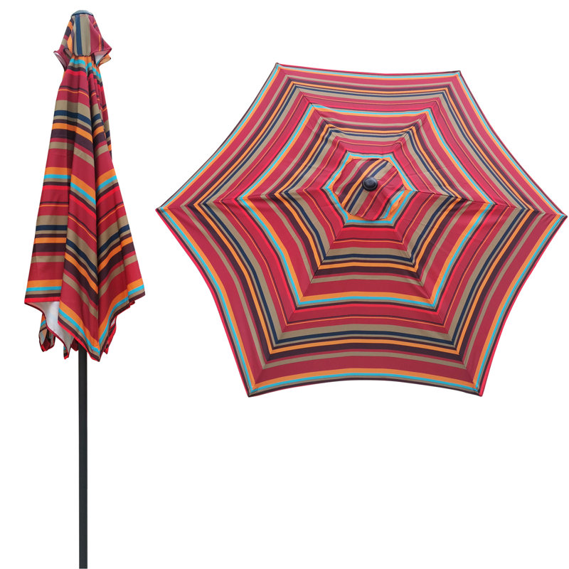 Parasol 9 pi avec rayures rouges attrayantes - Protège, système de levage à manivelle Décoration pour la stabilité