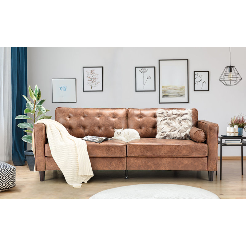 Palardy 4 Seater Faux Leather Sofa, Brown