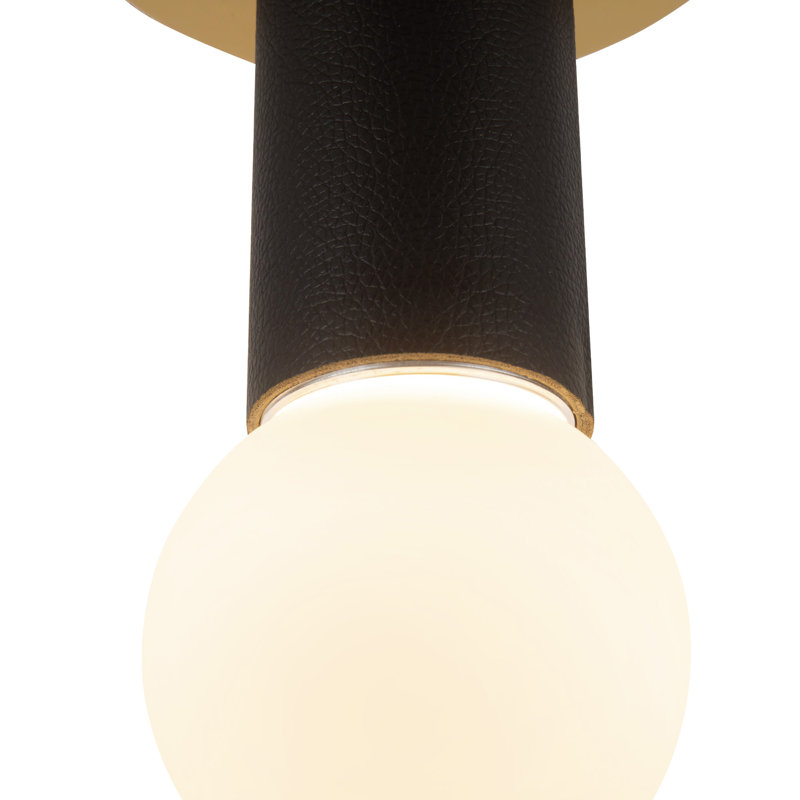 1 - Light LED Semi Flush Mount, Brushed Gold/Black Vegan Leather