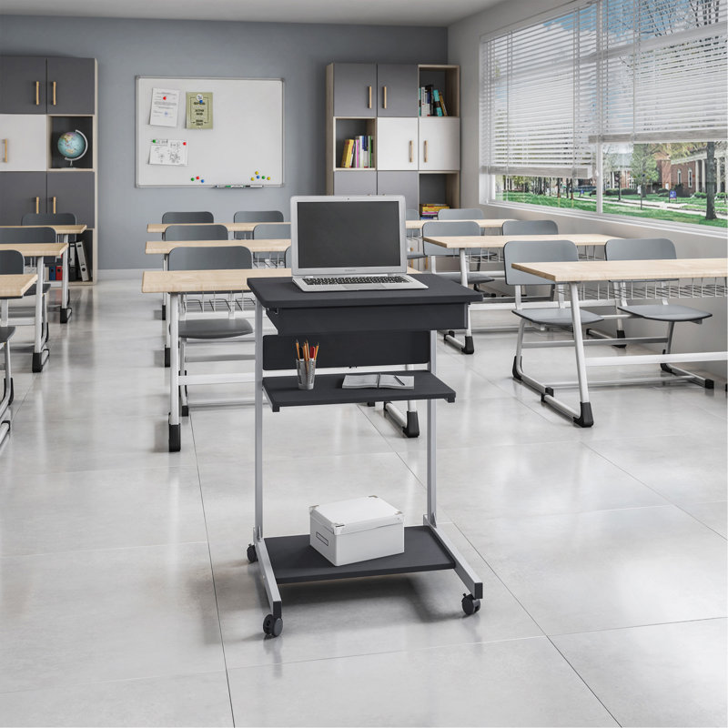 Chariot roulant pour ordinateur portable avec tiroir de rangement, chariot de bureau en graphite