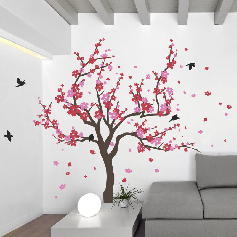 Adhésif décoratif cerisier japonais, H 60 po x l 90 po x P 0,01 po, Rouge / rose