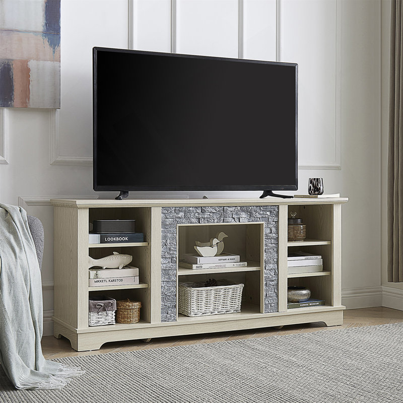 Meuble télé Mantel Stone, Blanc, H 26 po x L 15,4 po x l 58 po, Non