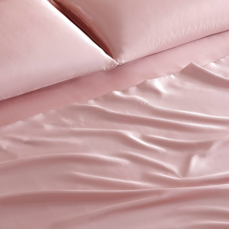 Jessica Simpson Silky Satin Sheet Sets, Twin Extra Long Sheet Set with 1 Pillowcases, Pink Lotus