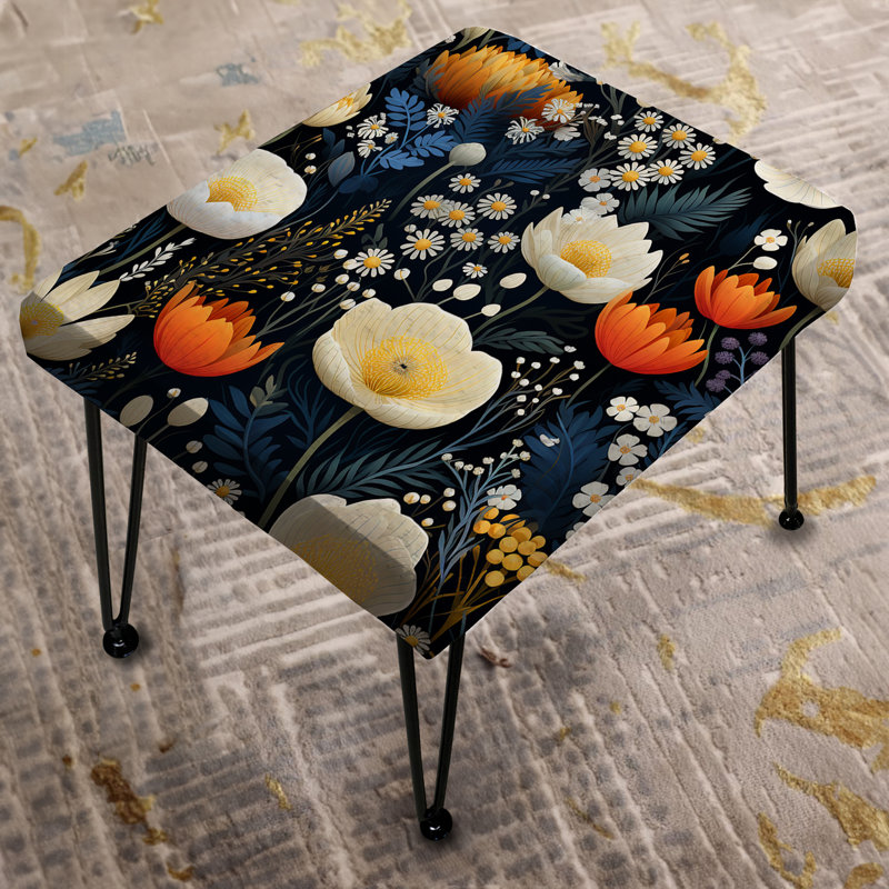 Blue And Beige Bohemian Elegant Floral Pattern - Floral Rectangle Ottoman
