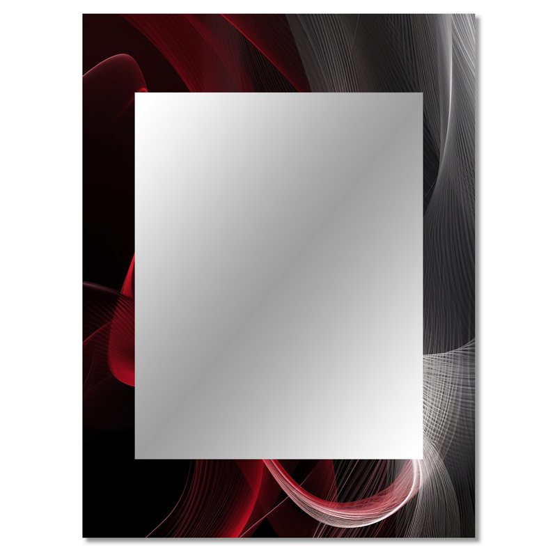 Red Black Contemplative Abstraction I - Waves Decorative Mirror, Modern Wall Mirror, Printed Metal Art, 40" x 30"