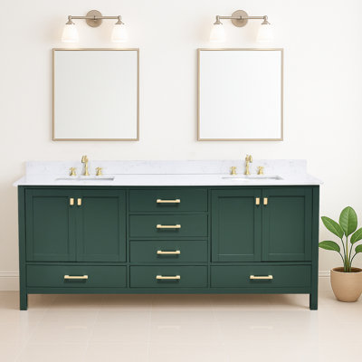 Yakia 72'' Double Bathroom Vanity With Engineered Stone Top