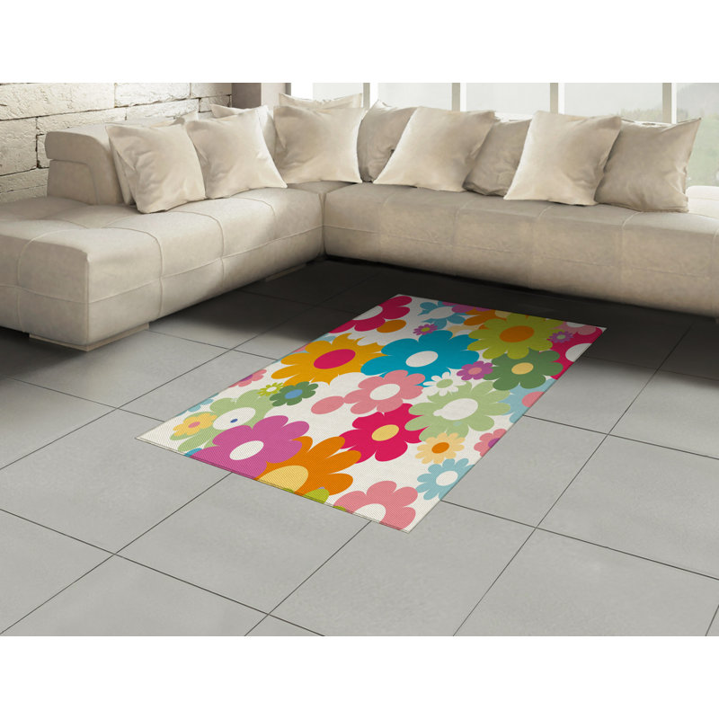 Floral High Density Long Fiber Poly Threads Decorative Area Rug Carpet, Rectangle 4' x 5'8"