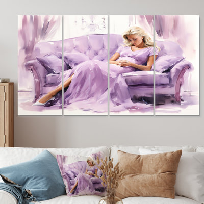 «Purple Woman Elegance On Coach - Dior», ensemble de 4 décorations murales
