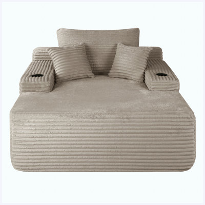 Canapé-lit Canapé convertible en peluche avec accoudoirs larges et coussins décoratifs, fauteuil-lit douillet et désossé, avec porte-gobelet, pour le salon, la chambre à coucher, aucun assemblage requis, brun