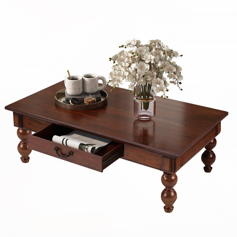 Table basse rectangulaire en bois avec tiroir de rangement, Noyer
