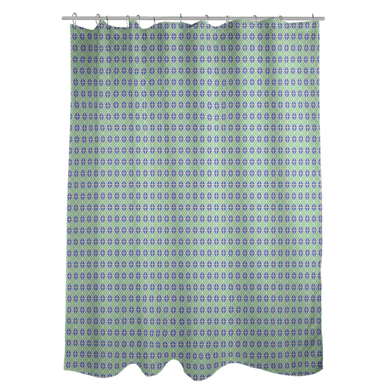 Rideau de douche simple hexagonal classique, Diamond and Lattice, Jaune / vert / bleu géométrique 1