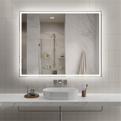 60"X48" Modern LED Smart Mirror With Hiden Light Bathroom Mirror, Front Lit & Back Lit With 3 Color Adjustable, Memory Function, Anti-Fog, Time Mode Control