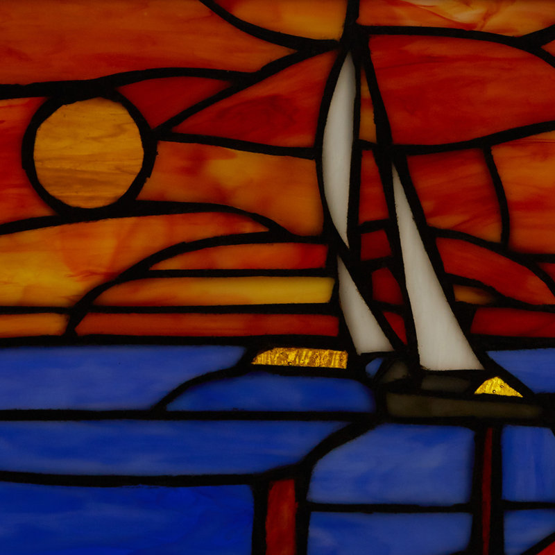 14"L Sailboat Stained Glass Window Panel