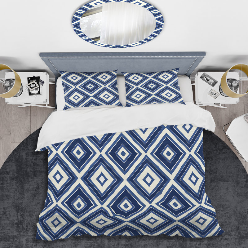 Ensemble de housse de couette transitionnel bleu et blanc Royal Geo Tile I - Transitional
