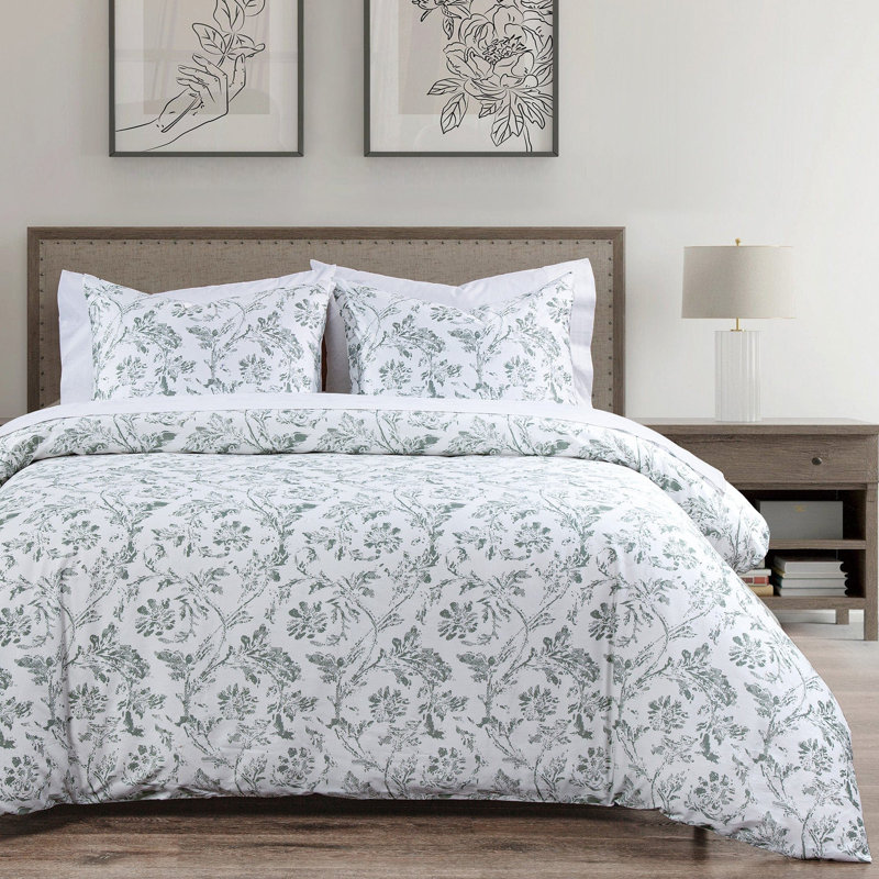 Ensemble d'édredon classique en coton imprimé floral Ivy, Édredon simple + 1 taie décorative