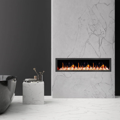 Foyer électrique intelligent 78 "LITEeer Homes II II ZEF78X | Ultra-mince fixé au mur et encastré | HD multi-flammes, bûches respirantes avec décoration de roches de glace pilée, contrôle de l'application