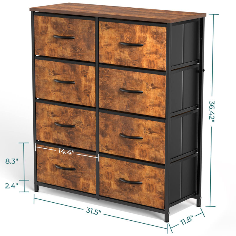Commode double 8 tiroirs l 31,5 po, Brun