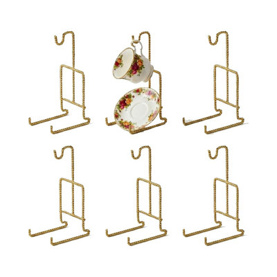 6 Pack 6.5 Inch Gold Metal Twist Wire Teacup Display Stand