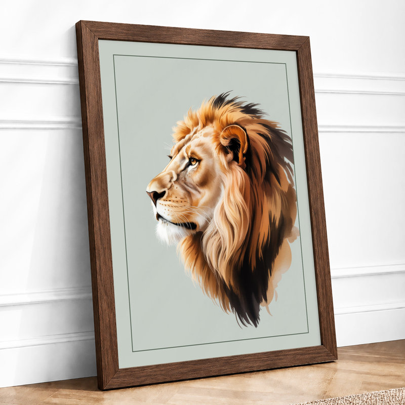 Lion in Profile Modern - Framed Print, A4 - 29.7 x 21.0 cm, Walnut