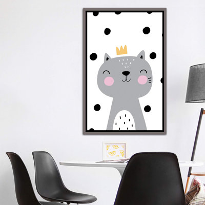 Chat avec couronne gris à pois - impression d'art graphique