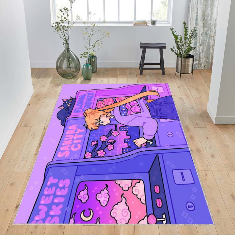 Tapis rectangulaire en chenille tricoté à la main en mauve