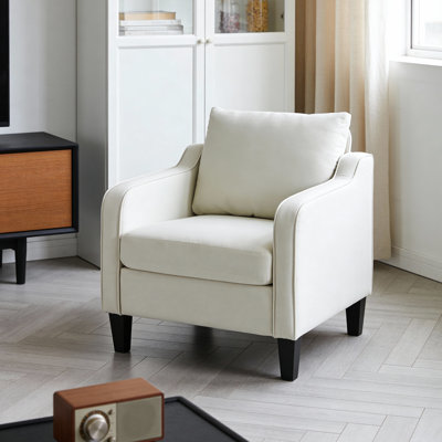 Fauteuil d'appoint en lin beige avec accoudoirs arrondis de style Mid-Century moderne avec accoudoirs arrondis pour le salon et la chambre à coucher
