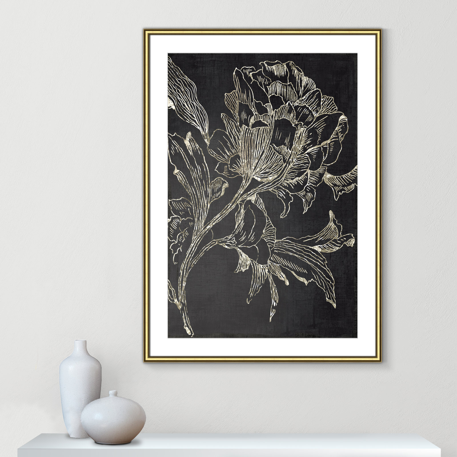 Golden Flower Folklore I by Asia Jensen - Picture Frame Graphic Art Print, Gold Framed, 42.75" H x 30.75" W