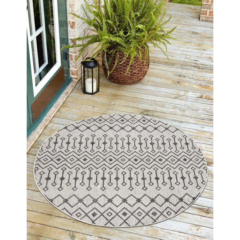 Jaylah Geometric Indoor / Outdoor Rug, Round 13'